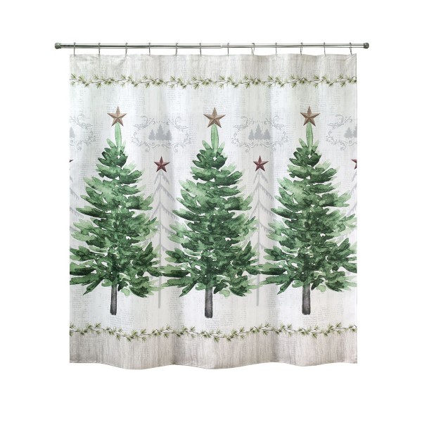 Trees with Gold Star Holiday Shower Curtain, 72