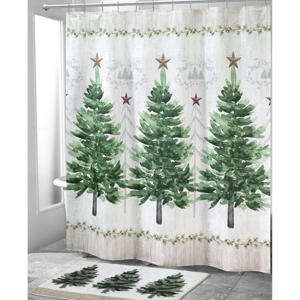 Trees with Gold Star Holiday Shower Curtain, 72